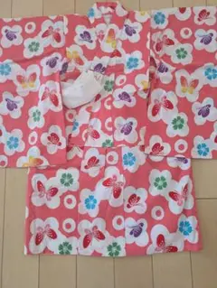 新品タグ付】☆ 女の子 浴衣 90cm 市松 梅 うめ ピンク 白地 夏祭り 