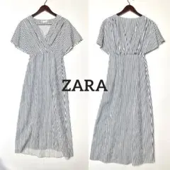 《ZARA》リネンミックスストライプロングワンピース