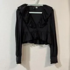 H&M DIVIDED フリルカラー 長袖ブラウス ブラック Sのサムネイル