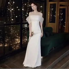 ウェディングドレス 前撮り 二次会 白ドレス マーメイド パーティ オフショル