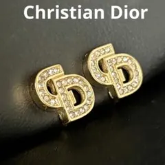 美品✨Dior ディオール ピアス ストーン付 両耳 Diorロゴ ゴールド
