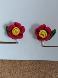 つまみ細工　イヤリング　赤い椿　イヤリング企画！プロフィール必見！