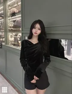 GRL ベロアドレープトップス 黒