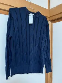 新品　ＧＵ　ワイドケーブルクルーネックセーター　Ｓサイズ　ネイビー