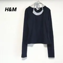 H&M 長袖カットソー　重ね着風　シンプル　ブラック×グレー　XSのサムネイル