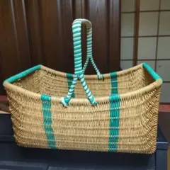 レトロ バスケット かご グリーンライン