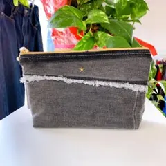 多用途∞マチ付きマルチポーチ　リメイクデニム　ブラック　クロ　黒　ヴィンテージ