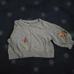 グレー 花柄刺繍 バルーン袖 トレーナー