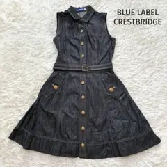 ブルーレーベルクレストブリッジ　デニムワンピース　金ボタン　ノースリーブ　38