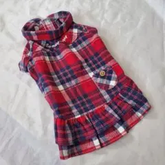 チェックワンピース赤色小型犬中古服