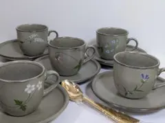 庫山窯　美濃　前畑陶器　コーヒーカップ＆ソーサー＆スプーン各5点