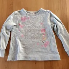 水色 花とウサギ刺繍 トレーナー