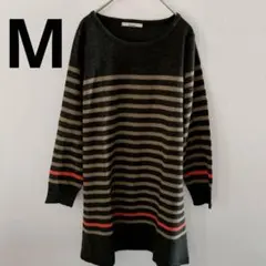 オリーブ・デ・オリーブ ボーダーニットチュニック M グレー×茶のサムネイル