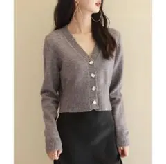 SAISON DE PAPILLON ビジューボタンニットカーディガン