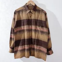 ヴィンテージ　総柄　ポリシャツ　長袖　メンズ　XL レトロ　個性派　古着