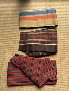 半幅帯 3点セット ストライプ・チェック柄