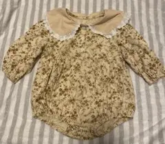 韓国風 小花柄ロンパース ベージュ 長袖