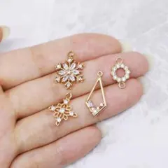 高品質 14KGF ジルコニア チャーム カン付き ハンドメイド 2個 雪の結晶