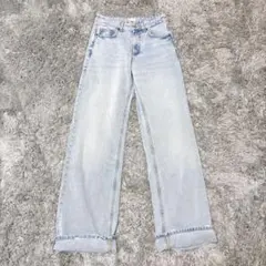 【ZARA】 ワイドレッグ デニムパンツ ライトブルー