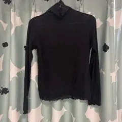 黒/ハイネック/長袖シースルートップス/ フリル裾