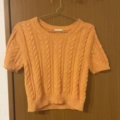 オレンジ ケーブル編み 半袖ニット L GU