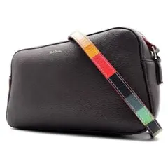 極美品 ポールスミス ショルダーバッグ ロゴ マルチストライプ レザー ボルドー