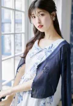トッコクローゼット 門脇伶奈さんコラボ ニット×カーディガンのアンサンブル 紺のサムネイル