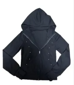 ジップアップパーカー スタッズ付き　フーディ　ブラック　カジュアル　スタッズ　L