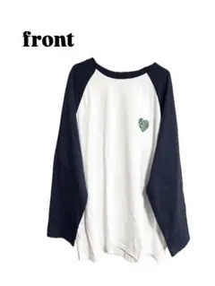 長袖Tシャツ ホワイト/ネイビー ハート刺繍