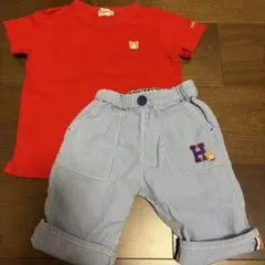 値下げ！Hot Biscuits キッズ Tシャツ ズボン　100 赤 クマのサムネイル