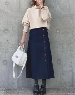 ジーユー デニム ラップ フレア ロング スカート サイドボタン Lサイズ