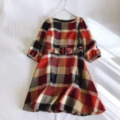 極美品 ブルーレーベルクレストブリッジ CBチェックのワンピース 36 ウール