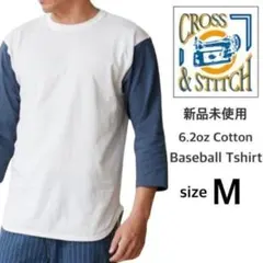 新品未使用 クロスステッチ 7分袖 ベースボールTシャツ ナチュラル×デニム M