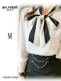 ★レディース 長袖 ブラウス ホワイトボウタイ ブラウス M