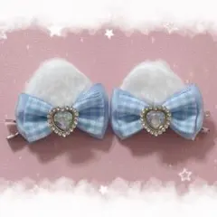 ♡もこふわ猫耳ヘアクリップ 白×水色リボン♡ 量産型 地雷系 推し活 ヘアメ10
