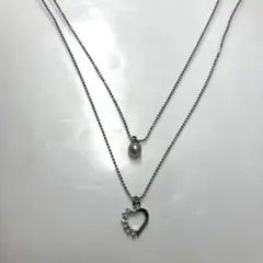 2連　シルバー　ネックレス　パール　ハート