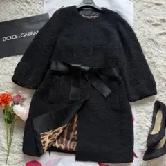 DOLCE&GABBANA ボアロングコート ベルト付き ブラック 38のサムネイル