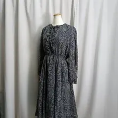 昭和レトロ ペイズリー総柄 ロングワンピース タックワンピース 日本製