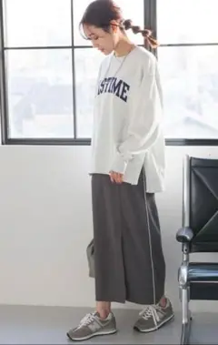 GLOBAL WORK グレー ロングスカート サイドライン