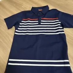 PUMA ストライプポロシャツ L ネイビー