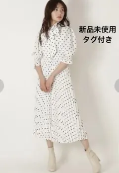 ウィルセレクション　ドット　七分袖　ワンピース