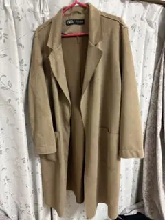 ZARA スエード調 ロングコート ベージュ Lサイズのサムネイル