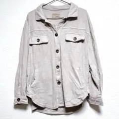 ベージュ シャツ 長袖 トップス 裏起毛 無地 シンプル 古着 秋冬 体型カバー