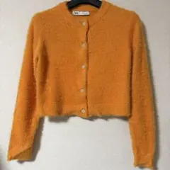 ZARA オレンジ カーディガン Mサイズ ビジューボタン