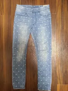 水色ドット柄スキニーパンツ