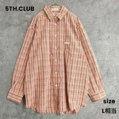 美品✨️コットン100%　長袖シャツ　チェック柄　オレンジ系　日本製　レディース