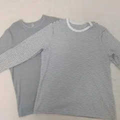 長袖リブTシャツ 2枚セット グレー ストライプ