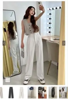 タックセンタープレスストレートワイドパンツ[ai36]GRL