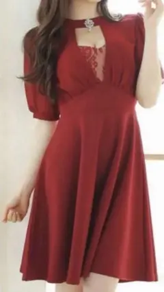 【完売品】キャバ ビジュー ブローチ付き シアー Aライン ミニ ドレス