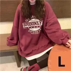 Ｌトレーナー レディース 冬 スウェット 赤 韓国 体型カバー トップス ロゴ